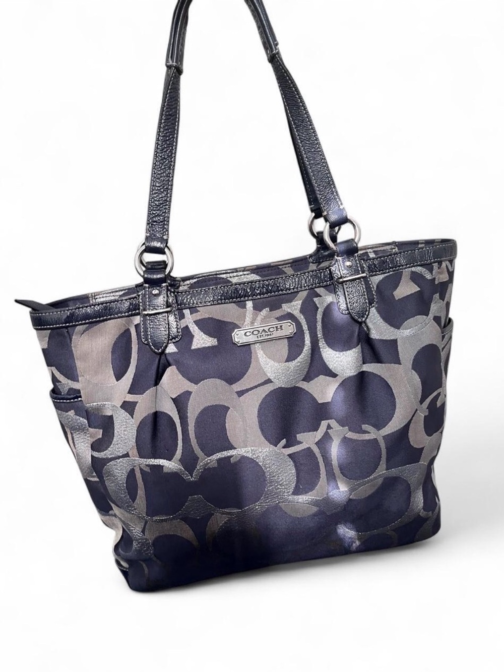 Coach Navy and Silver Signature Tote